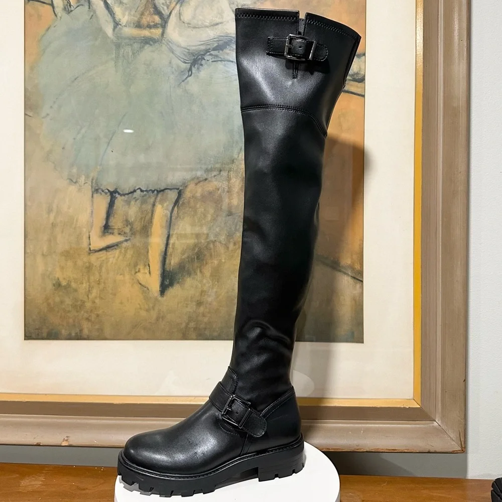 🌸MARC FISHER🌸 Ganven Lug Sole Biker Thigh-High Boots in Black  Size: 6